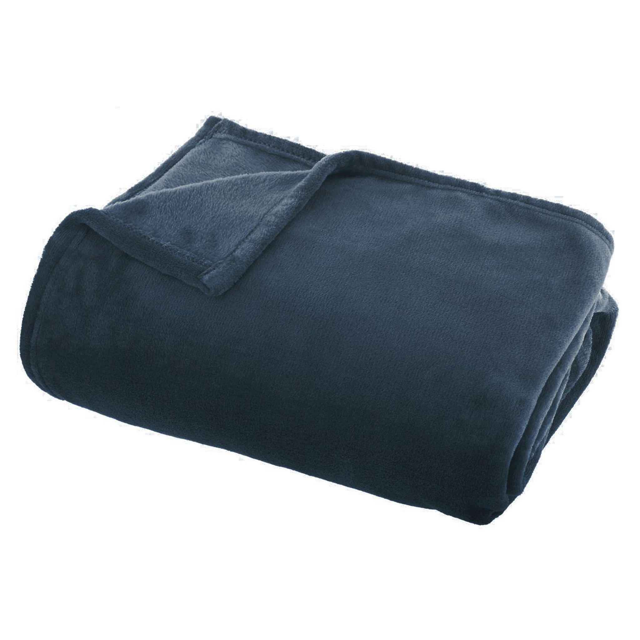 Voir la diapositive 1 : ATMOSPHERA Grand plaid en flanelle uni - 180x130 cm - Bleu foncé
