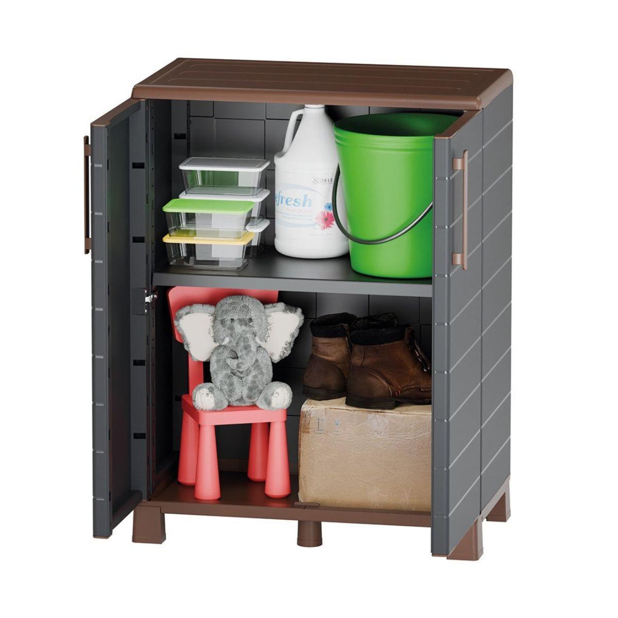 Voir la diapositive 3 : ART PLAST Armoire de rangement extérieur/intérieur 2 portes 2 etagères anthracite - meuble de rangement de garage 68 x 37 x 90 cm