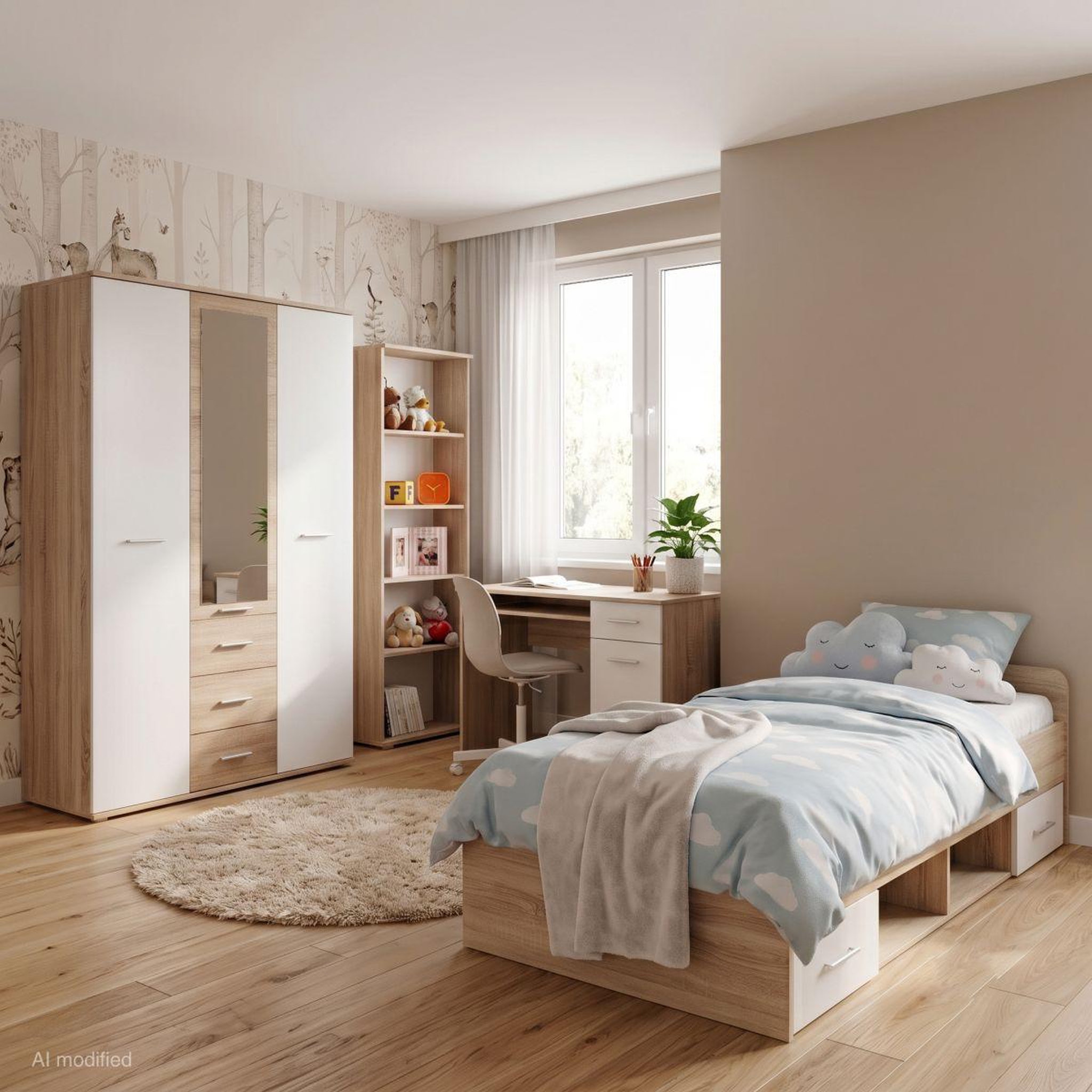Voir la diapositive 4 : Paris Prix Armoire 3 portes  dino  191cm chêne & blanc