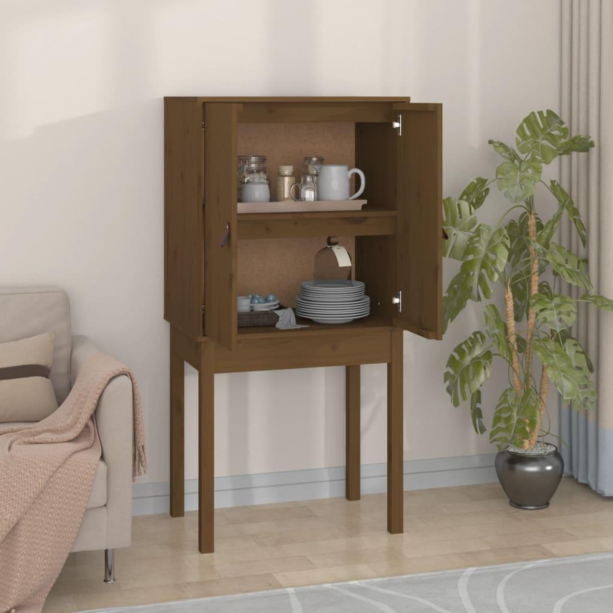 Voir la diapositive 1 : VIDAXL Buffet haut Marron miel 60x40x120 cm Bois massif de pin