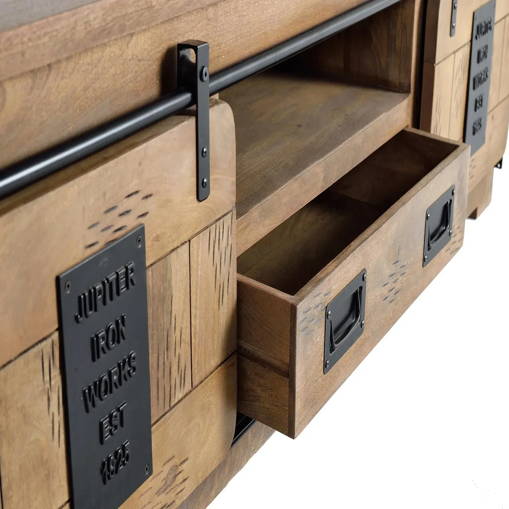 Voir la diapositive 4 : GINER Y COLOMER SL Meuble tv en bois de manguier 180 cm style industriel