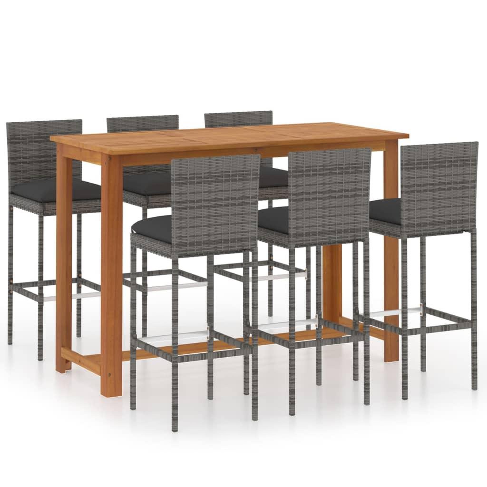 Voir la diapositive 2 : VIDAXL Ensemble de bar de jardin 7 pcs avec coussins Gris