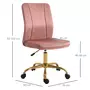 VINSETTO Vinsetto Chaise de bureau style Art déco hauteur réglable pivotante 360° piètement métal doré velours rose poudré