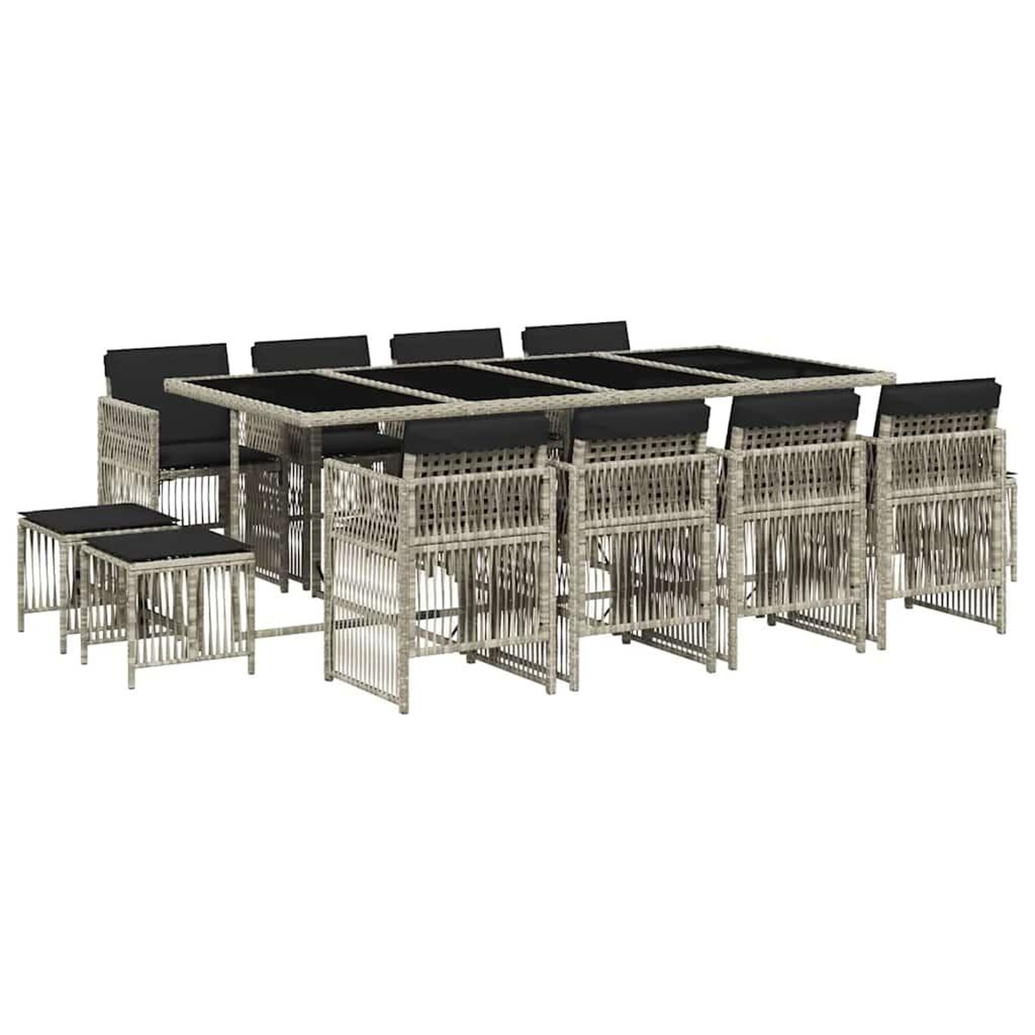 Voir la diapositive 2 : VIDAXL Ensemble a manger de jardin et coussins 13 pcs gris clair rotin