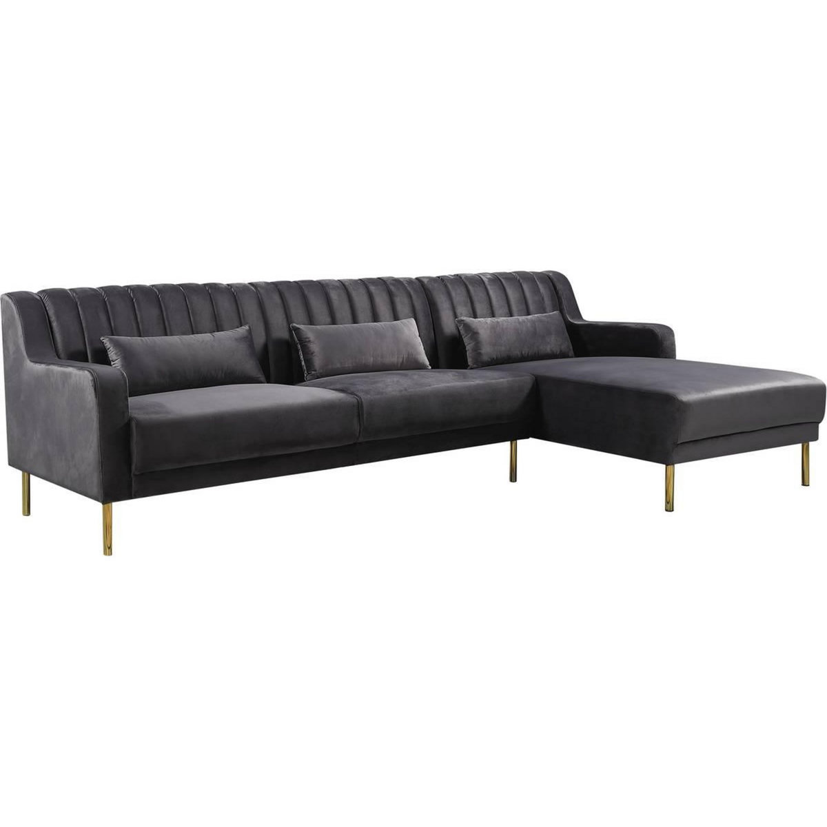 Habitat et Jardin Canapé d'angle en velours  Oliver  - 275 x 161 x 81 cm - 5 places - Gris - Angle droit