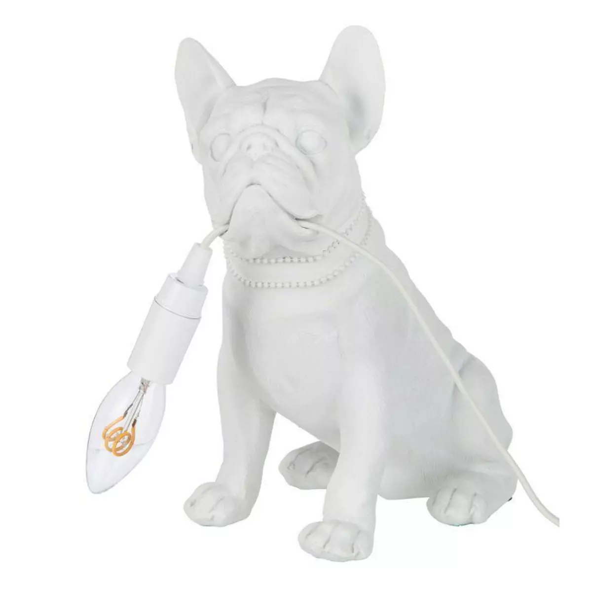 Paris Prix Lampe à Poser Déco  Bulldog  28cm Blanc