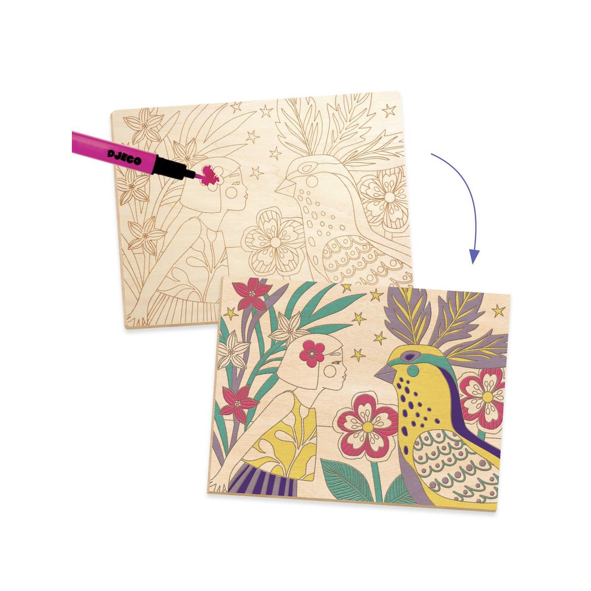 Voir la diapositive 2 : Djeco Coloriage sur bois - Sweet girls -