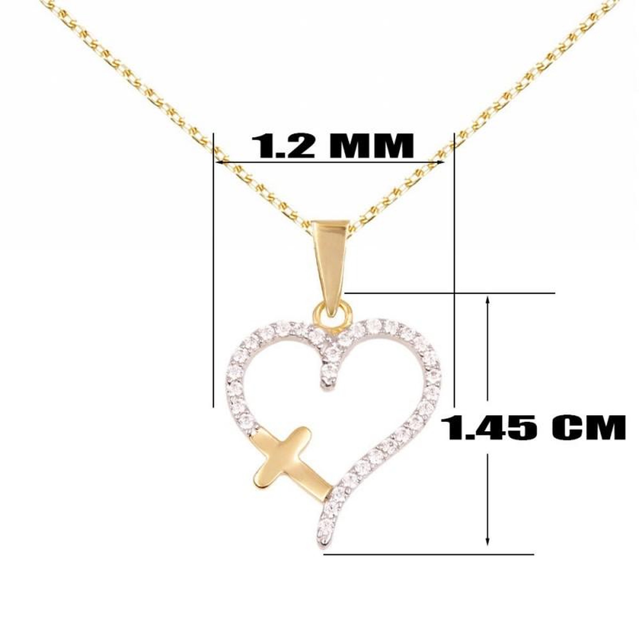 Voir la diapositive 4 : L'ATELIER D'AZUR Collier - Pendentif Or Jaune et Zirconiums - Motif Coeur et Croix - Chaine Dorée