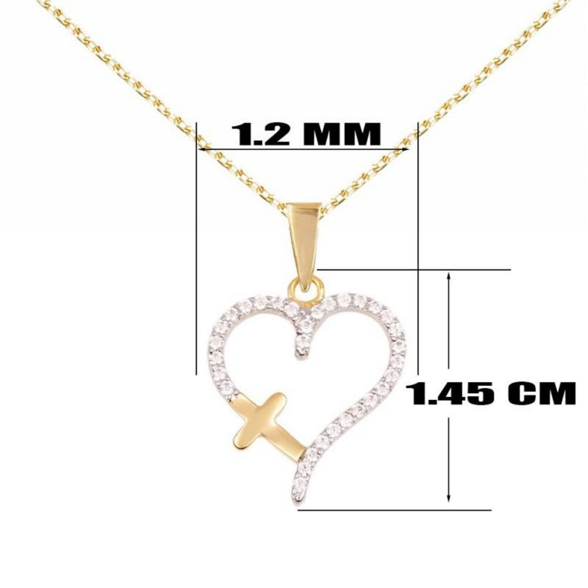 L'ATELIER D'AZUR Collier - Pendentif Or Jaune et Zirconiums - Motif Coeur et Croix - Chaine Dorée