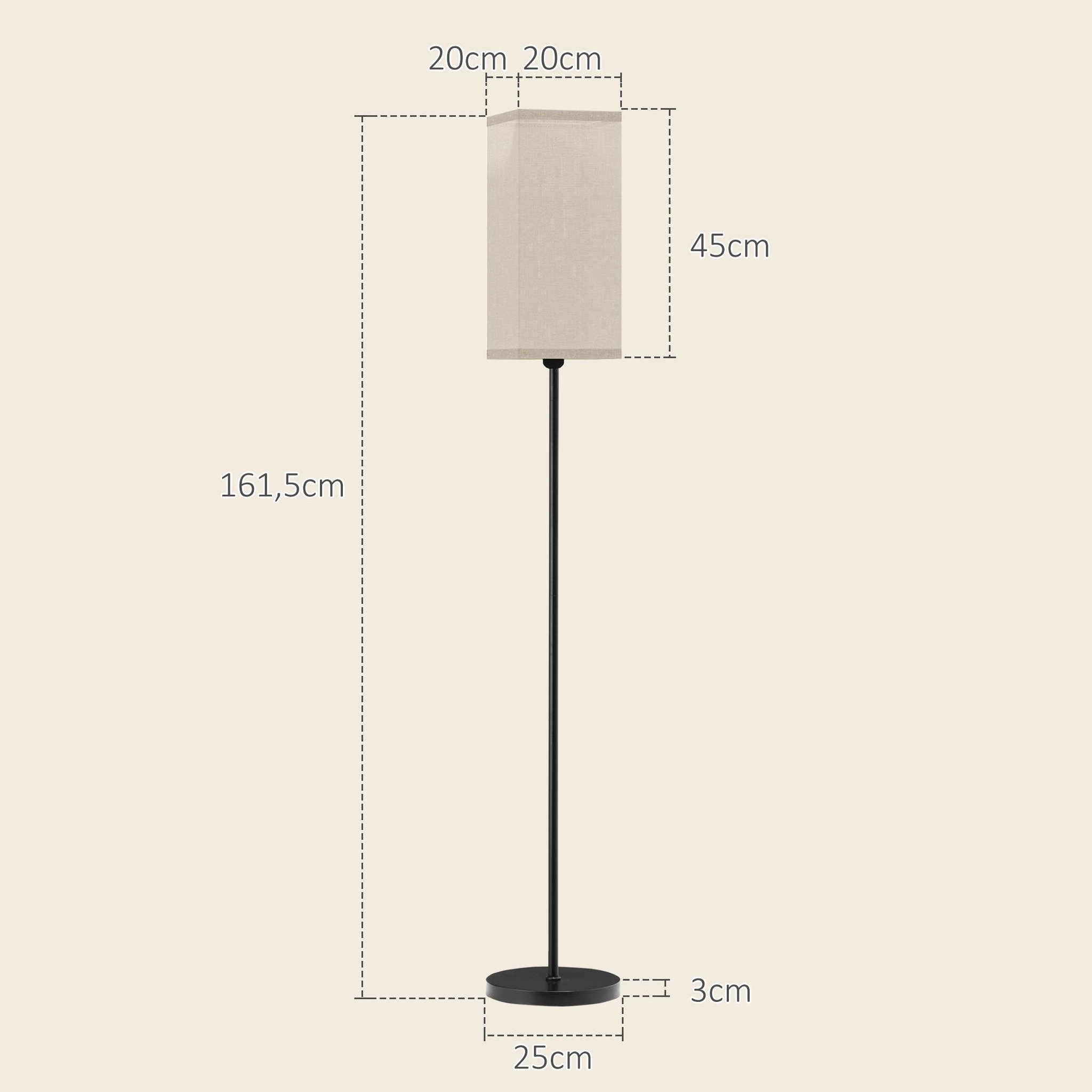Voir la diapositive 3 : HOMCOM Lampadaire droit style contemporain h.161 cm métal noir abat-jour beige effet lin