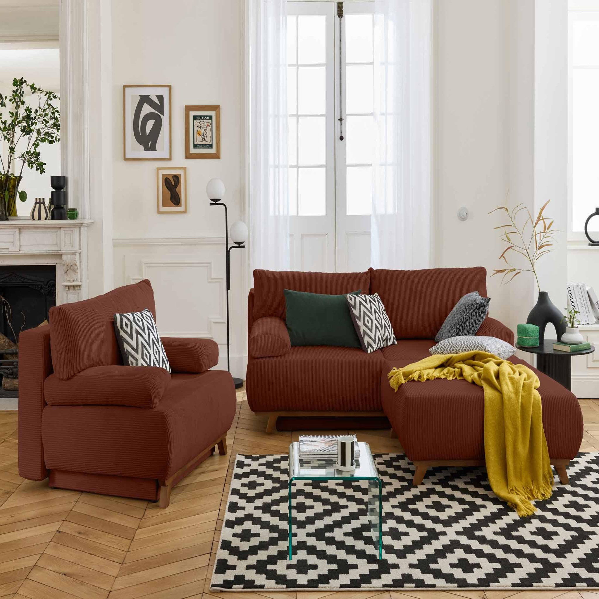 Voir la diapositive 6 : BEST MOBILIER Cristal - pouf modulable - 95 cm - en velours côtelé