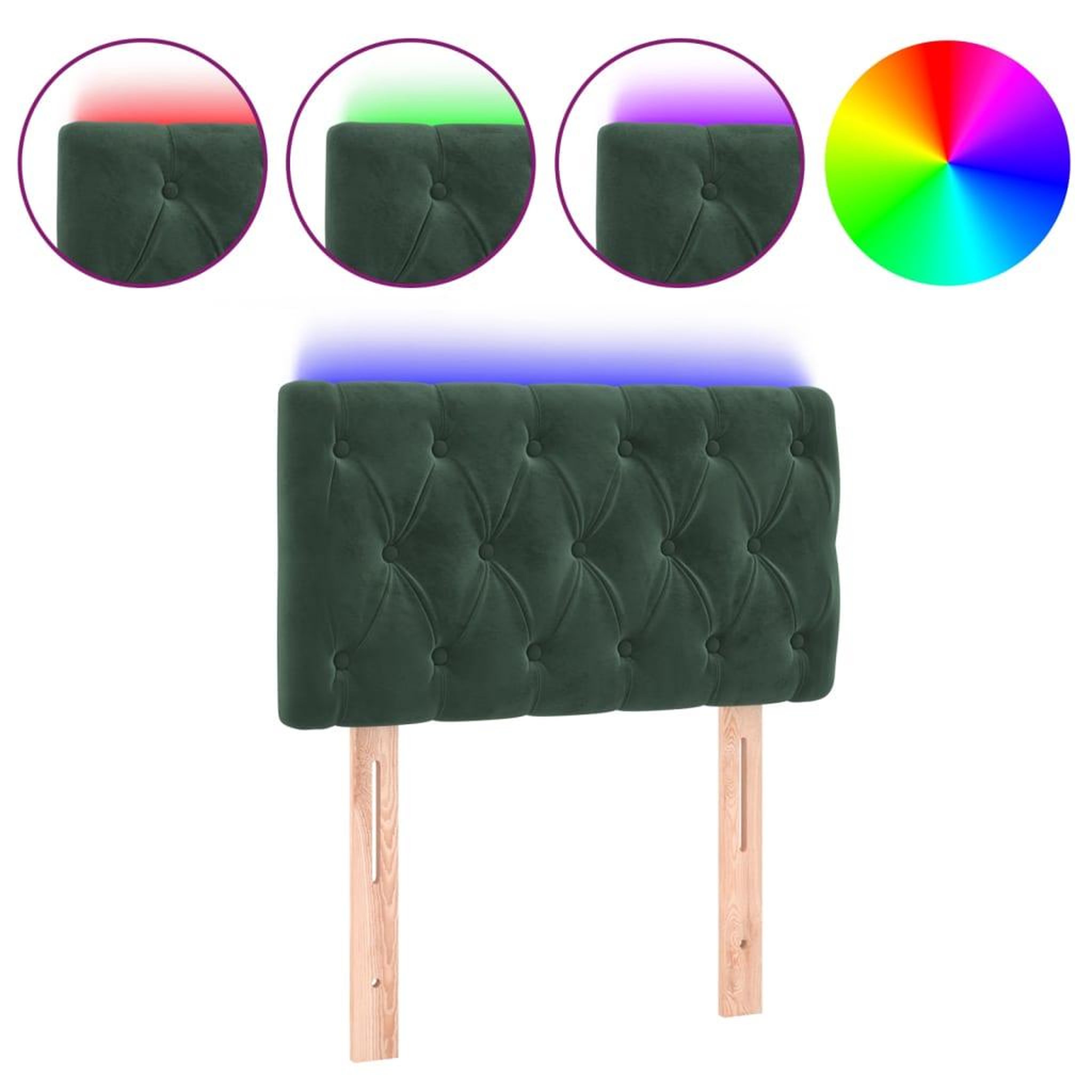 Voir la diapositive 2 : VIDAXL Tete de lit a LED Vert fonce 80x7x78/88 cm Velours