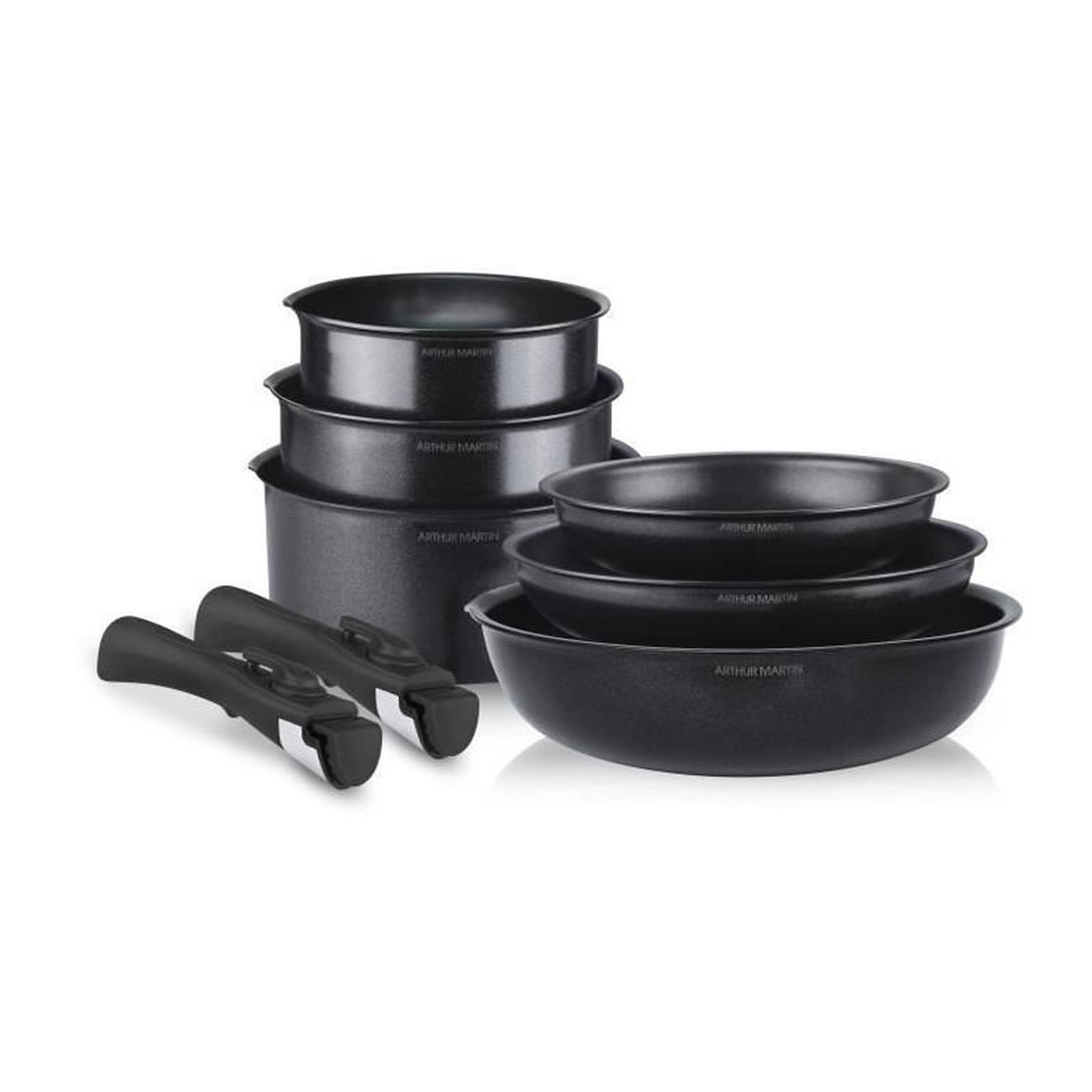 Voir la diapositive 1 : Arthur Martin Batterie de cuisine induction - Arthur Martin - AM925B - Aluminium - 8 pieces - Poignée amovible - Tous feux dont induction