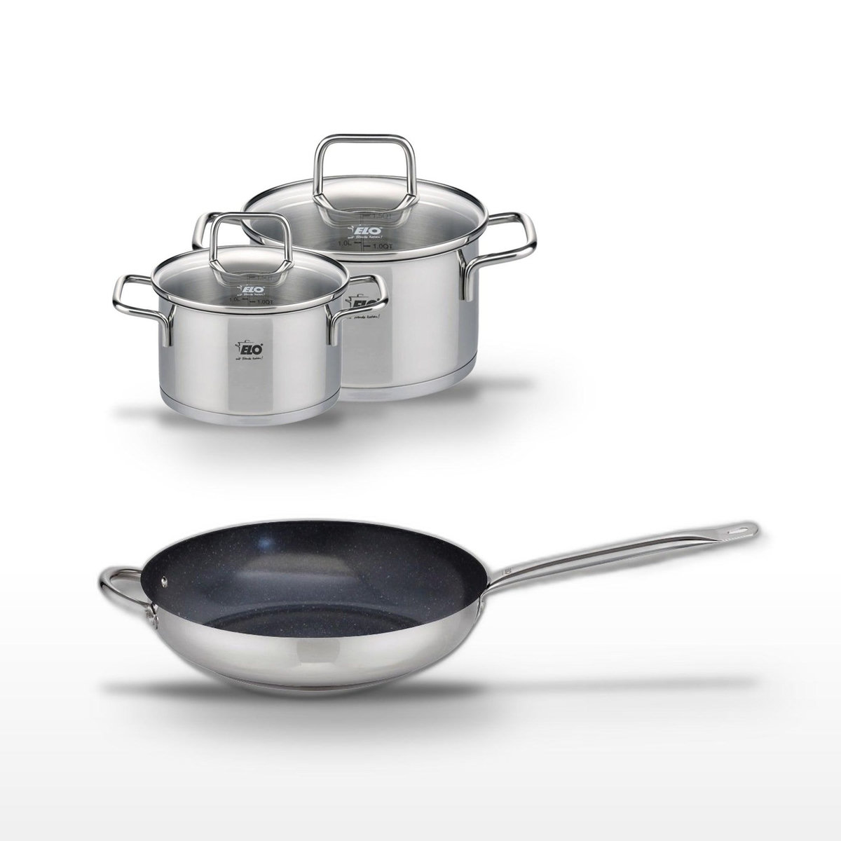 ELO Lot Poêle céramique 32cm et 2 Faitouts 16/20cm Elo Profi Therm Platinum