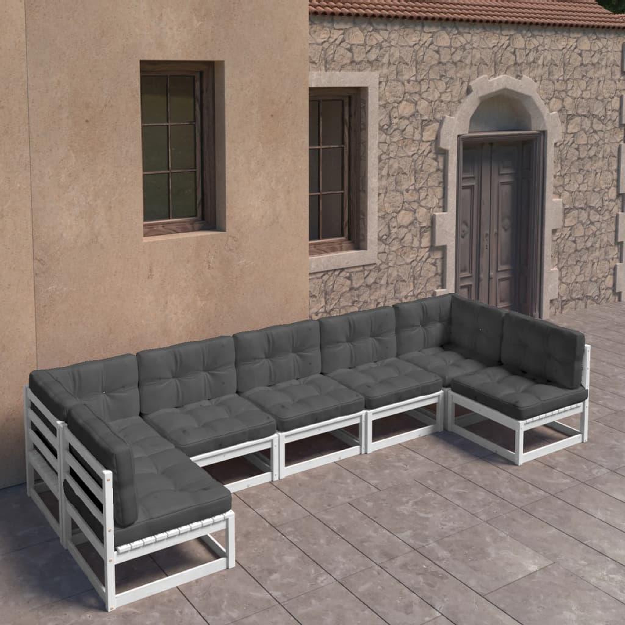 Voir la diapositive 1 : VIDAXL Salon de jardin 7 pcs avec coussins blanc bois de pin massif
