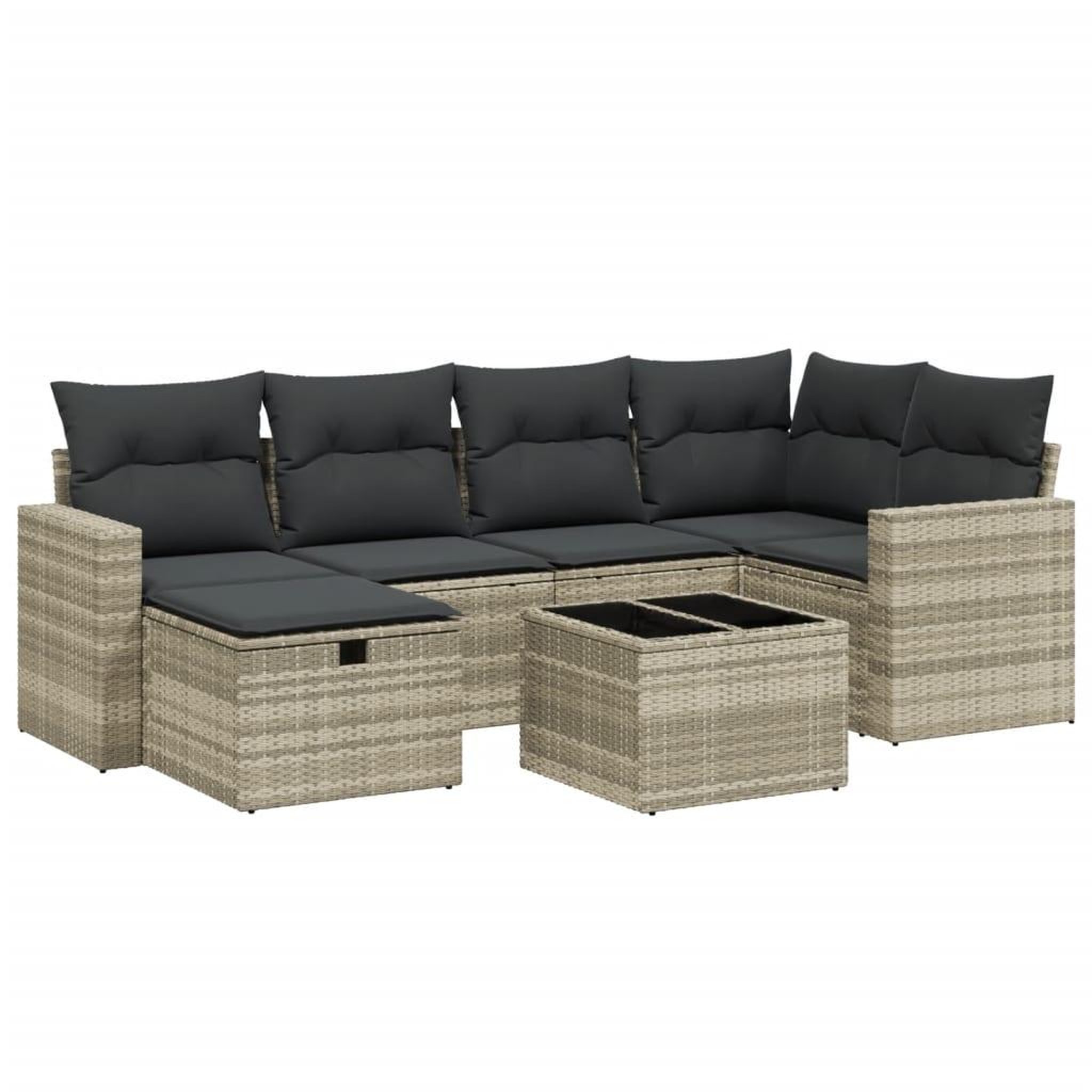 Voir la diapositive 2 : VIDAXL Salon de jardin avec coussins 7 pcs gris clair resine tressee