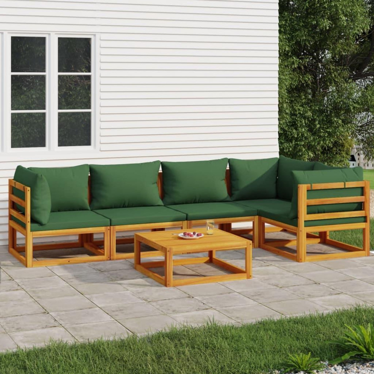 VIDAXL Salon de jardin 6 pcs avec coussins vert bois massif