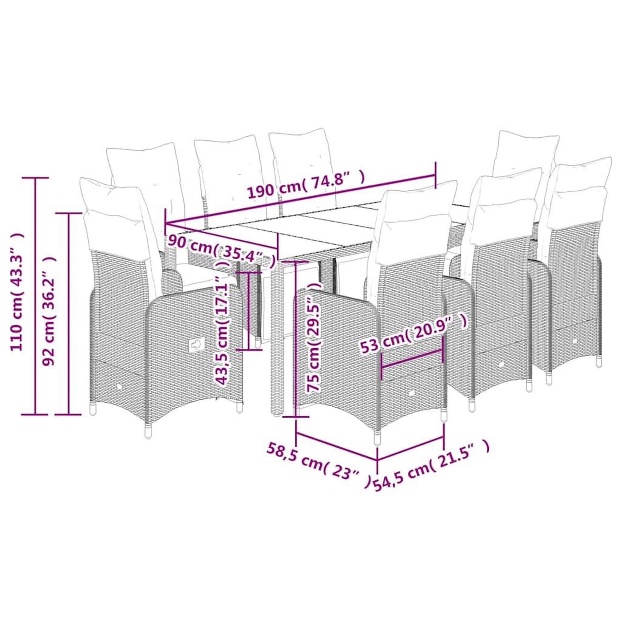 Voir la diapositive 6 : VIDAXL Ensemble de bistro de jardin 9 pcs coussins gris poly rotin