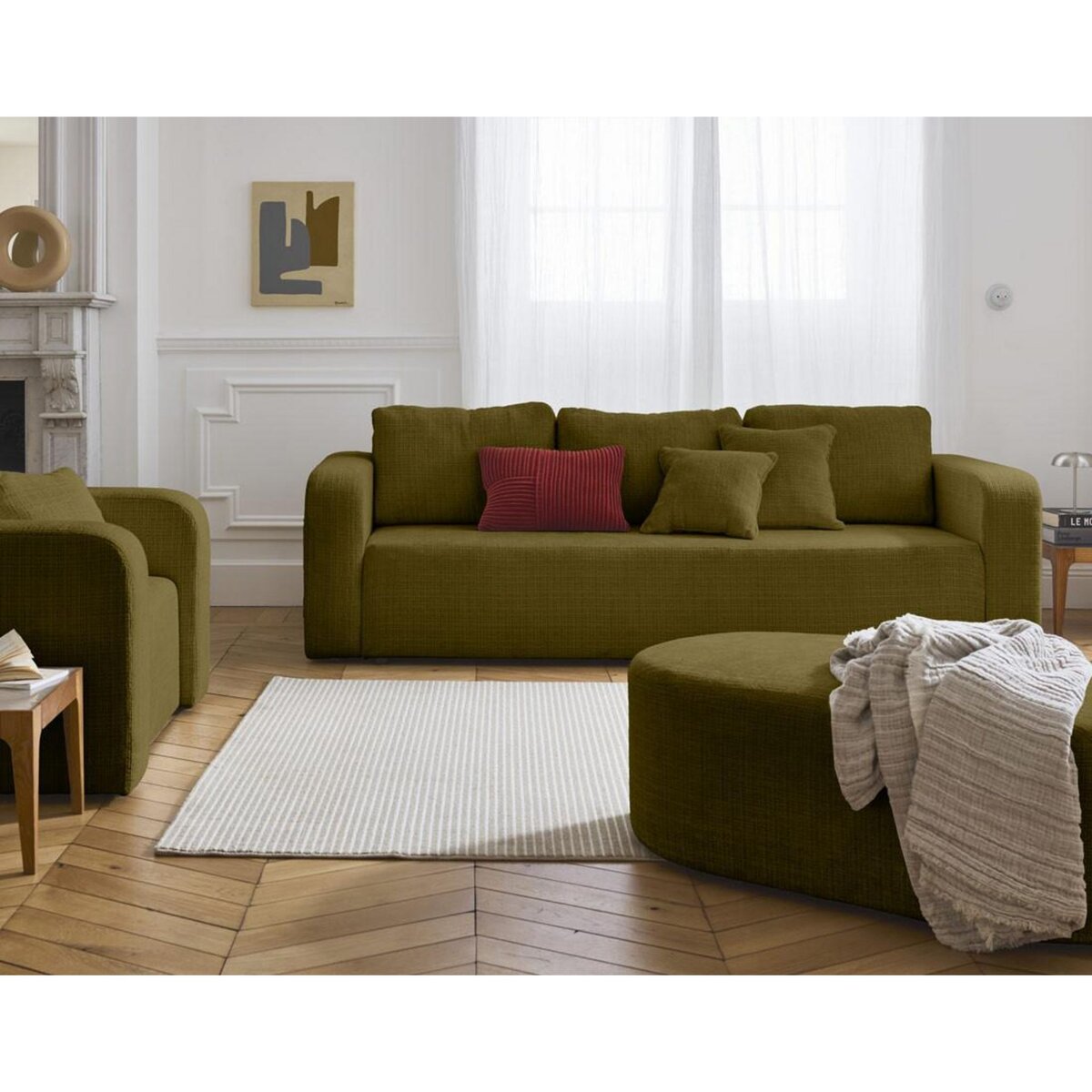 BEST MOBILIER Miro - canapé droit 3 places - convertible avec coffre - en velours texturé