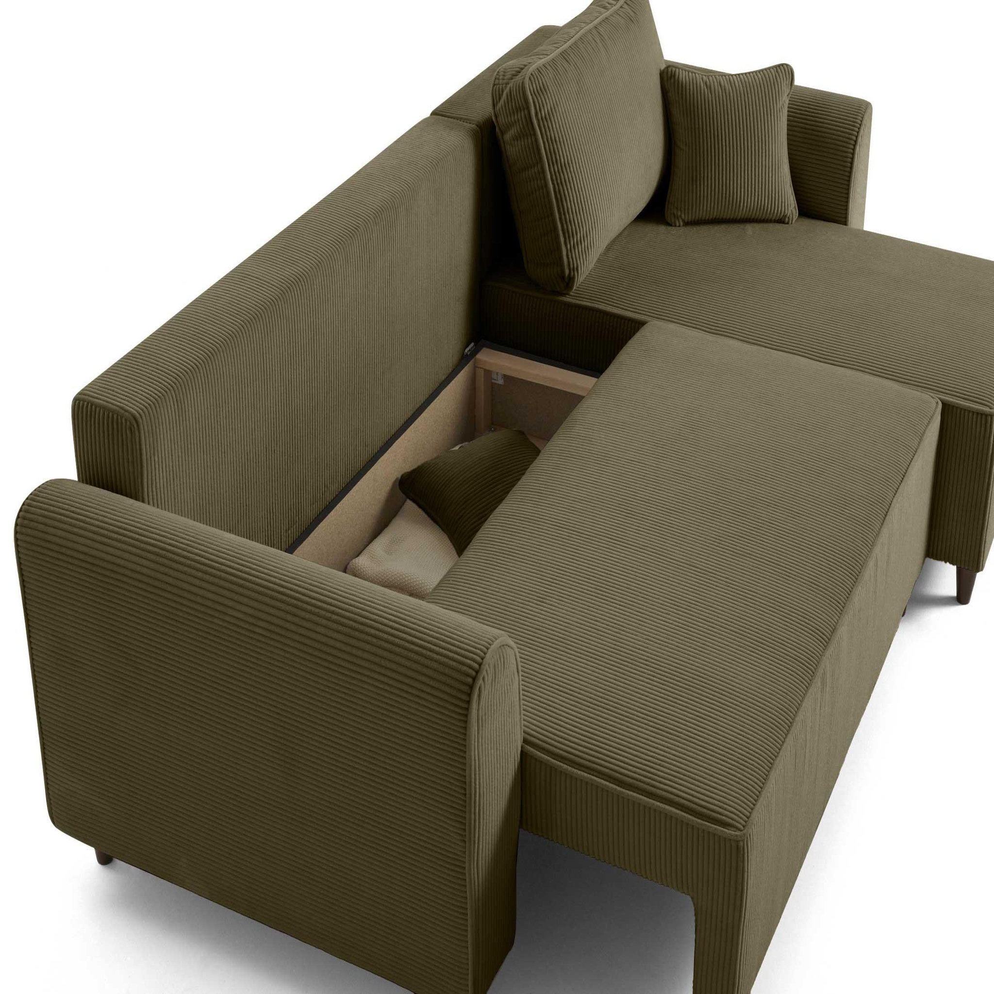 Voir la diapositive 4 : BEST MOBILIER Saphir - canapé d'angle réversible 4 places - convertible avec coffre - en velours côtelé