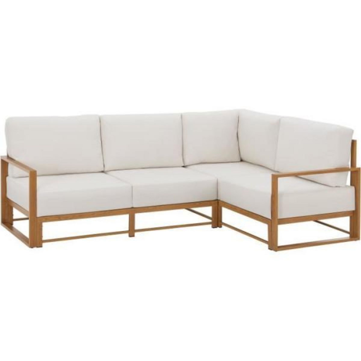 MARKET24 Salon de jardin canapé d'angle SANTA - Aluminium effet bois - 5 personnes - Ecru