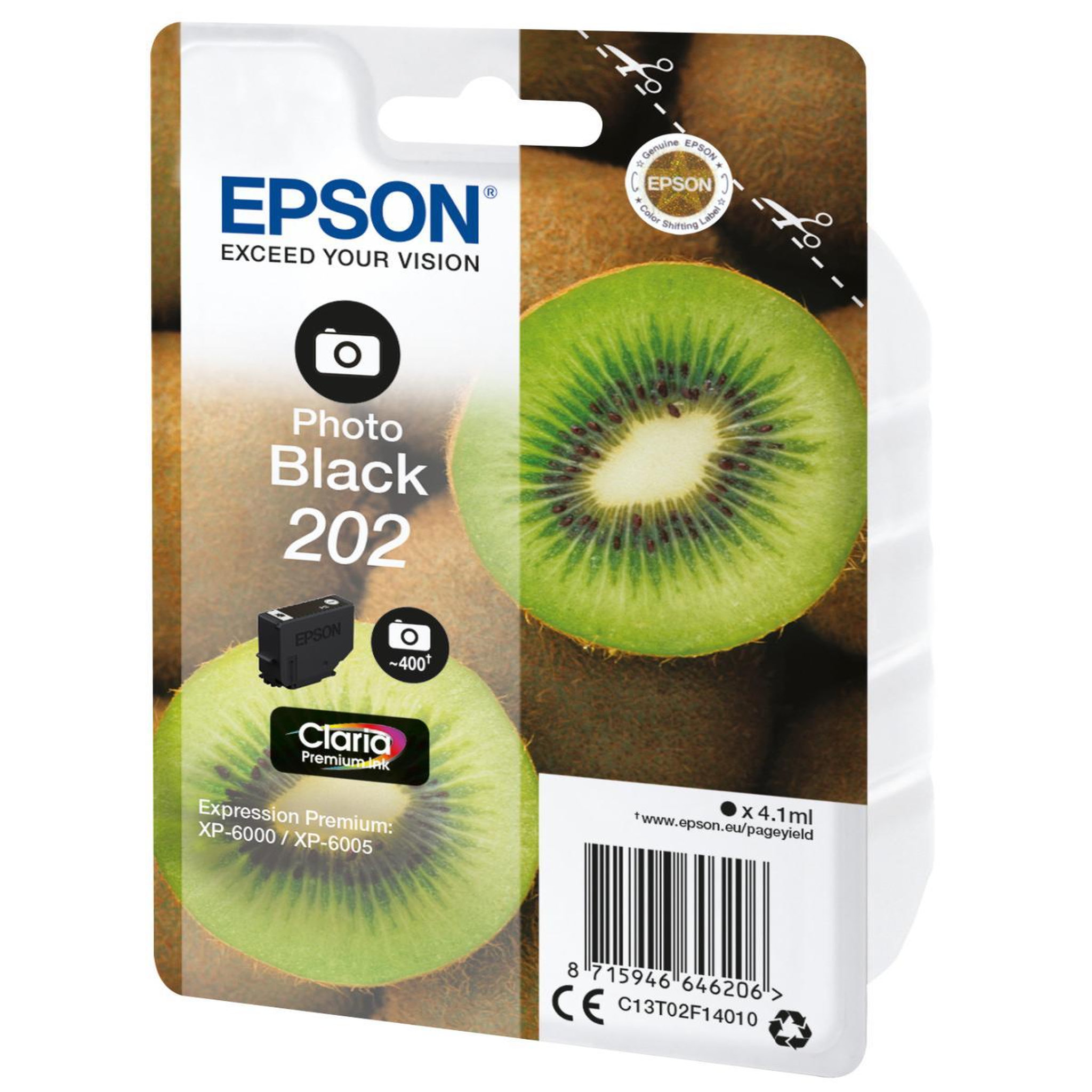 Voir la diapositive 3 : Epson Cartouche d'encre originale 202 noire photo série kiwi - c13t02f14010