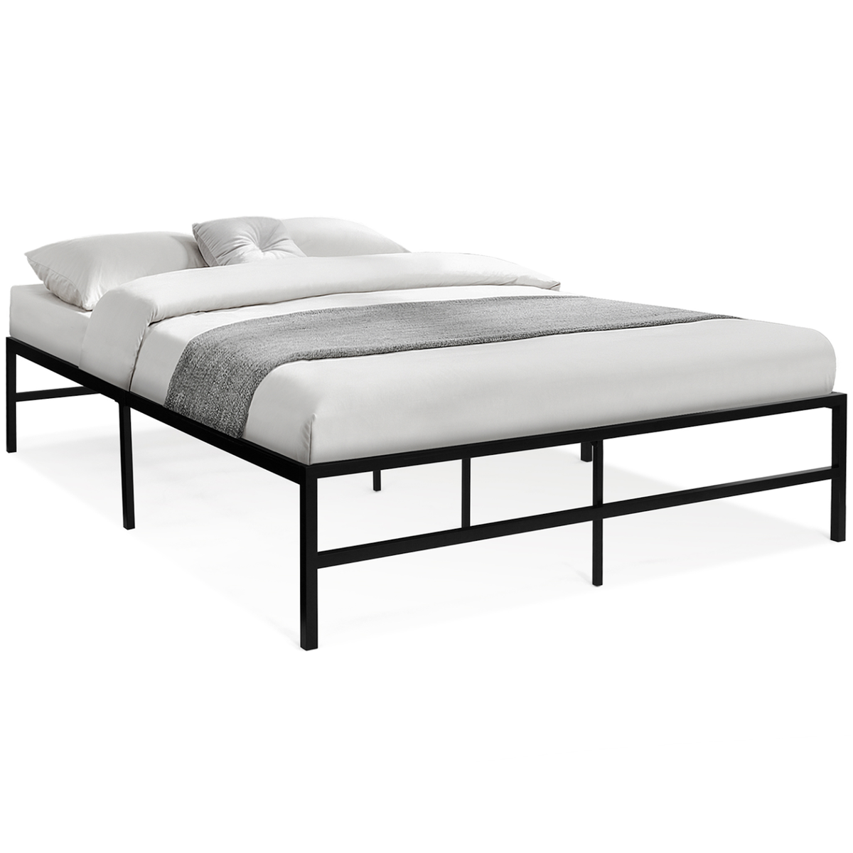 ID MARKET Cadre de lit double TULSA 140x190 cm sommier plateforme en métal noir 35 cm