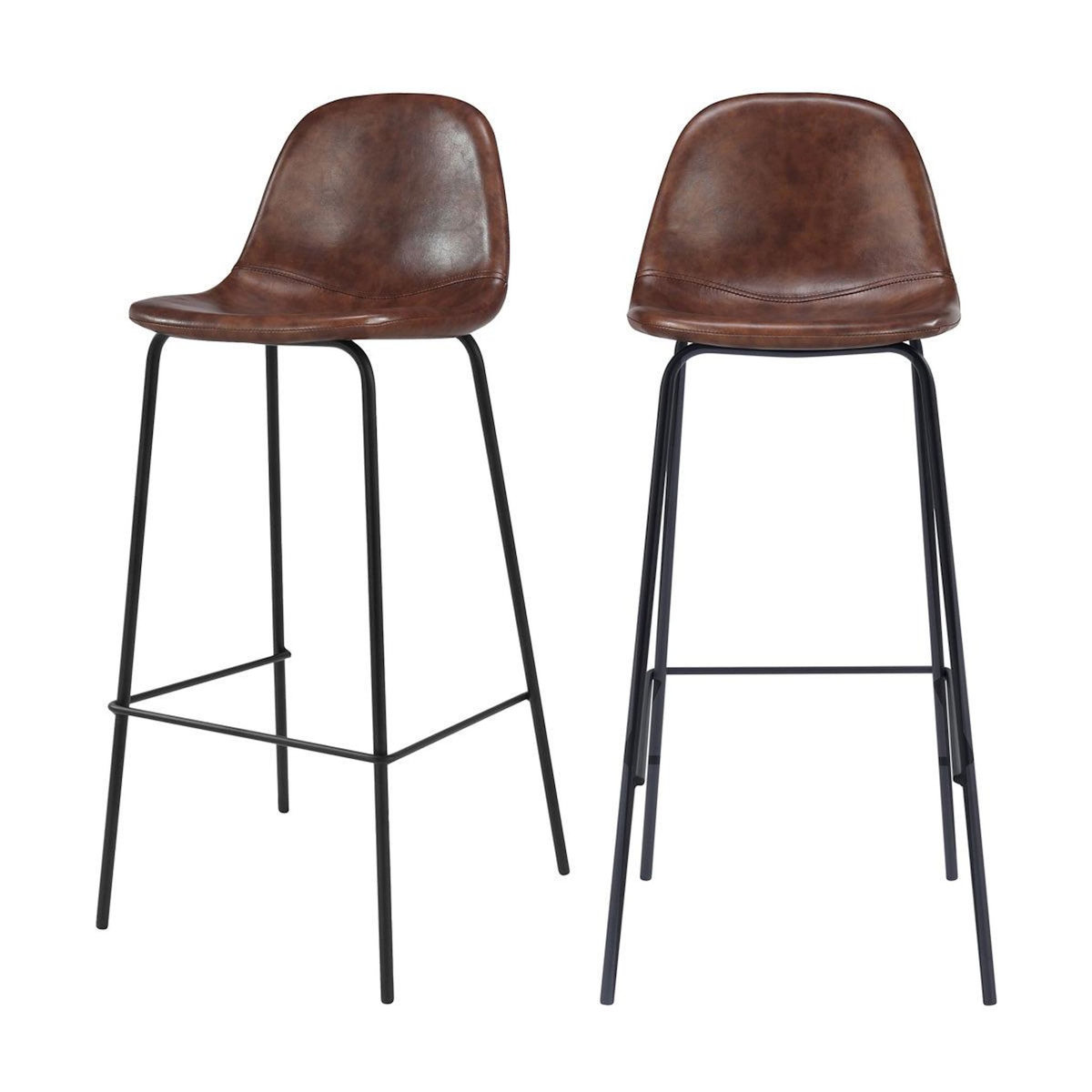 Rendez vous déco Lot de 2 chaises de bar 75 cm en cuir synthétique marron-Henrik