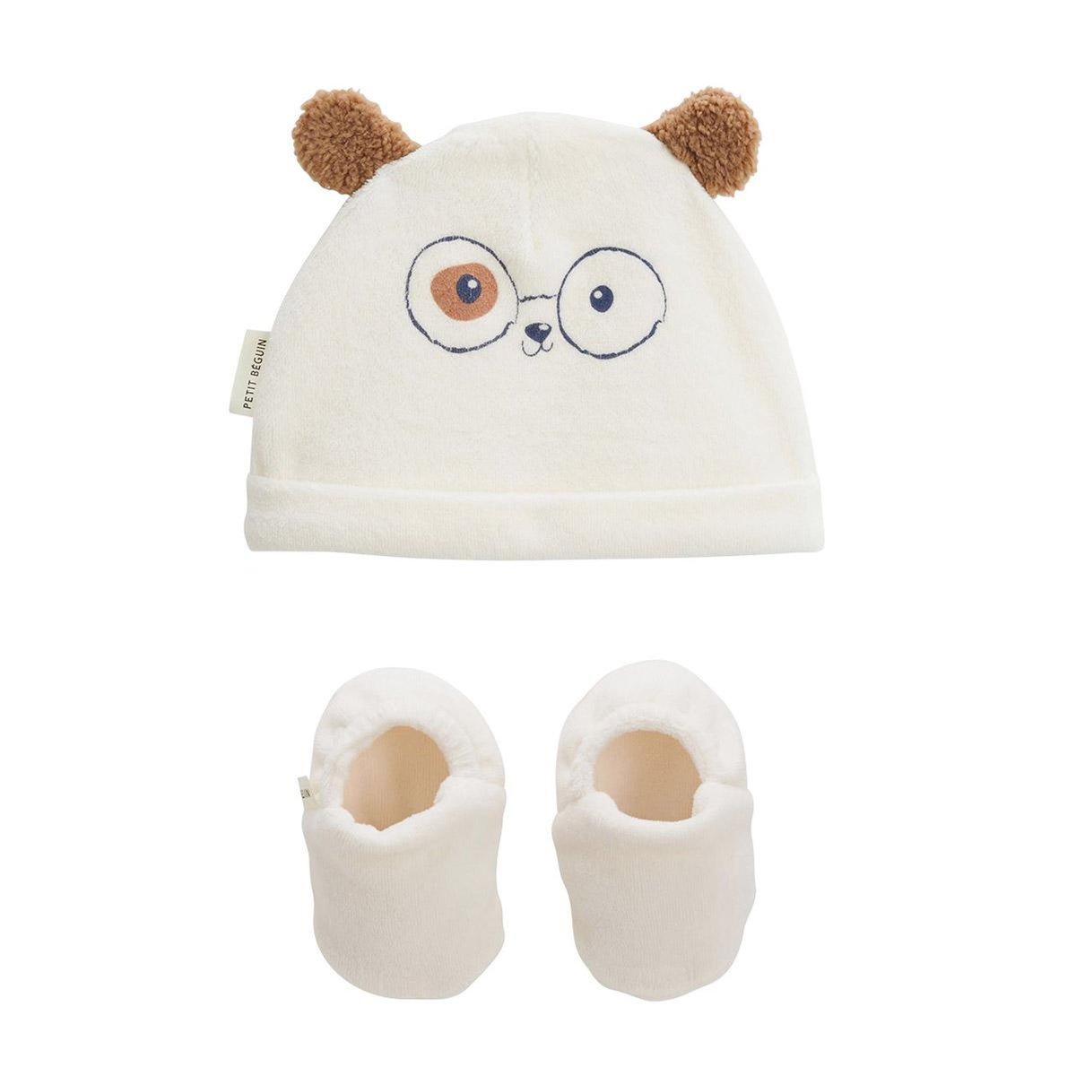 Petit Béguin Bonnet bébé et chaussons en velours Zeste d'amour