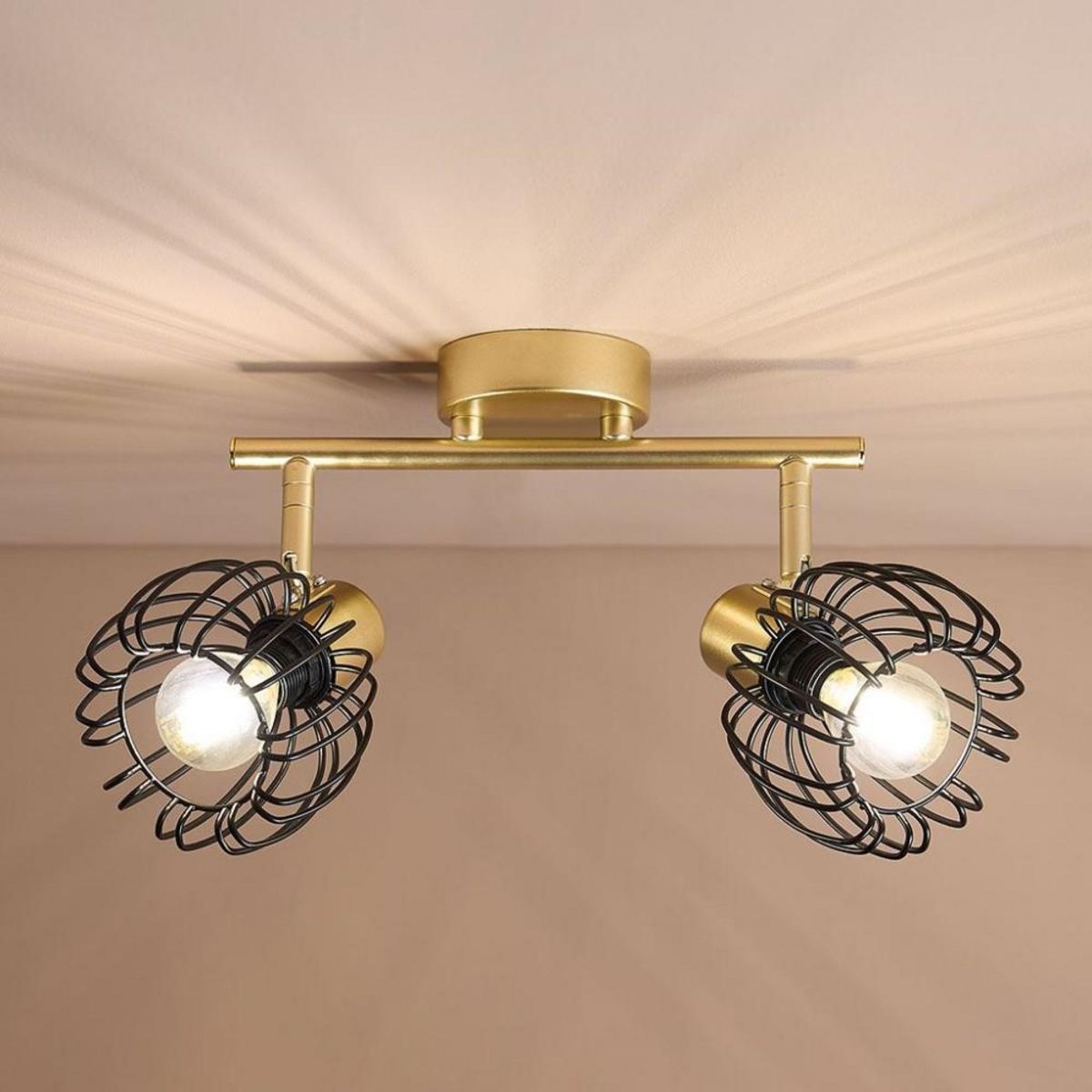 OSTARIA Rampe de spot orientable 2 abat-jour métal doré et noir