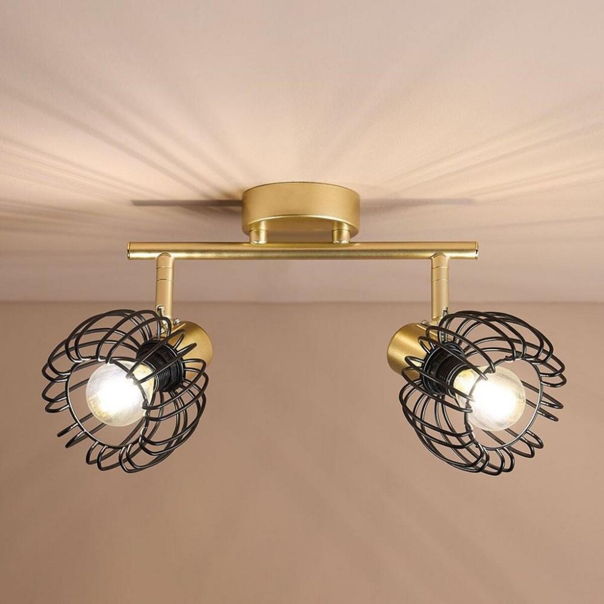 OSTARIA Rampe de spot orientable 2 abat-jour métal doré et noir