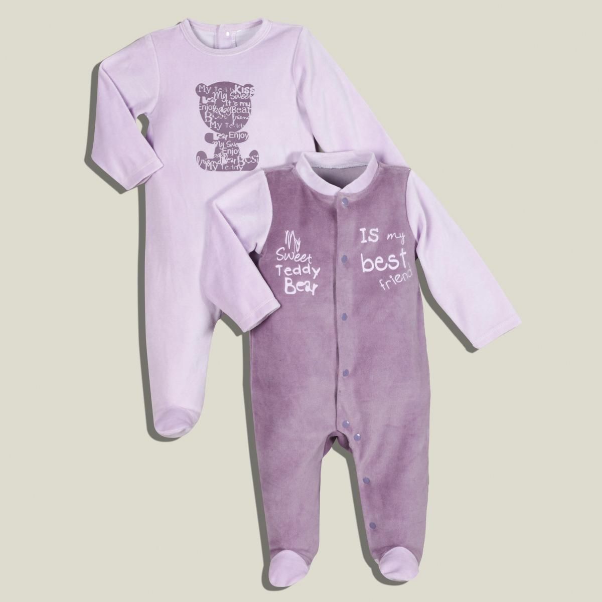 IN EXTENSO Lot de 2 pyjama en velours bébé
