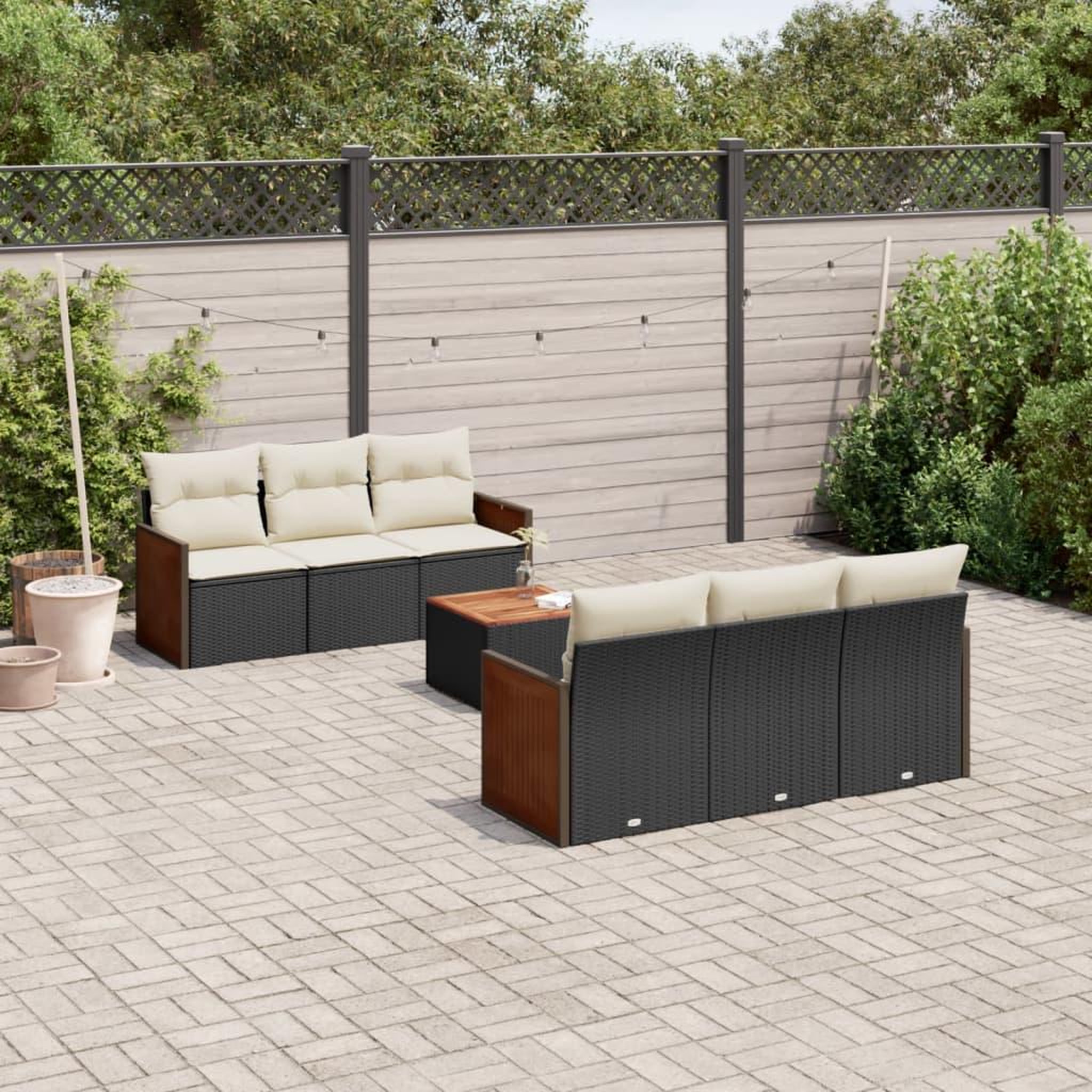 VIDAXL Salon de jardin 7 pcs avec coussins noir resine tressee