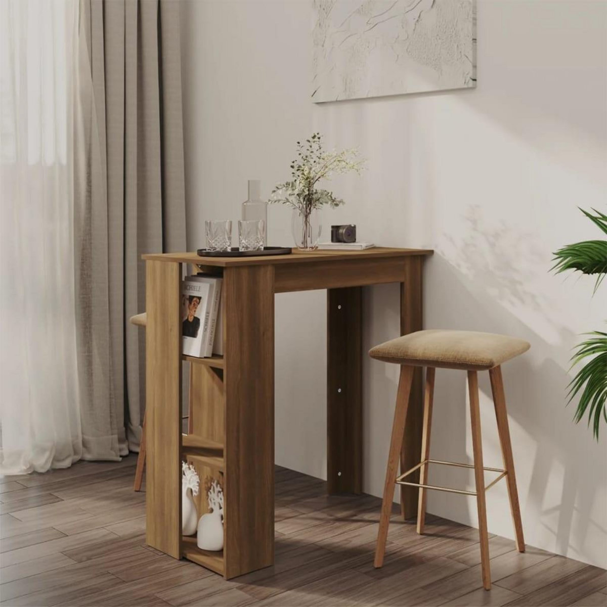 VIDAXL Table de bar avec etagere chene marron bois d'ingenierie