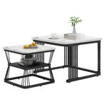 MERAX Table basse gigogne rectangulaire blanc+noir - 65x65 cm mdf