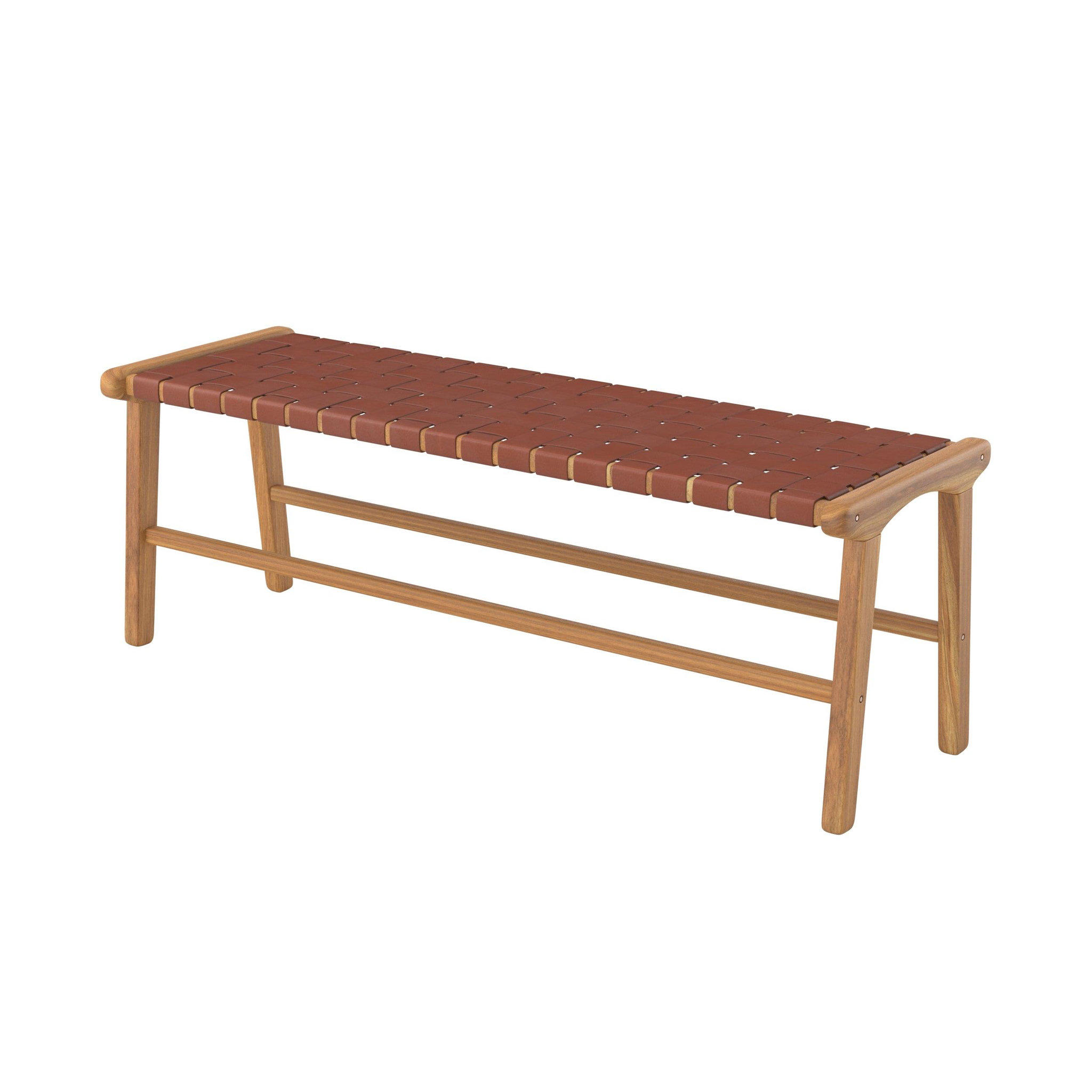 MAISON PAVANE Banc 120 cm en cuir tressé marron et bois de teck-kuna