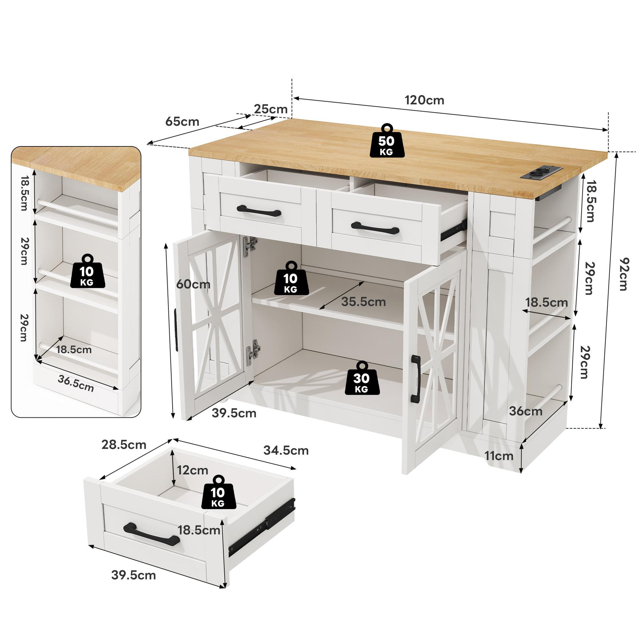 Voir la diapositive 3 : MERAX Ilot de cuisine 2 portes 2 tiroirs coloris blanc mdf