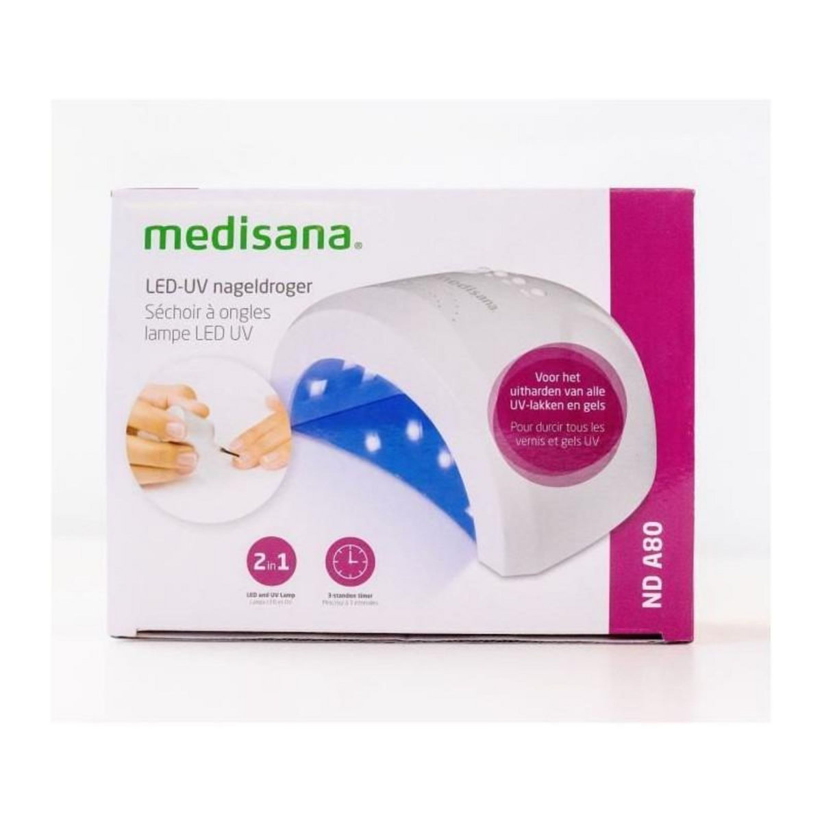 Medisana Sechoir a ongles UV LED - MEDISANA - ND A80 - 2 en 1 pour tous gels et vernis UV - Minuteries - 2 intensités - Auto off