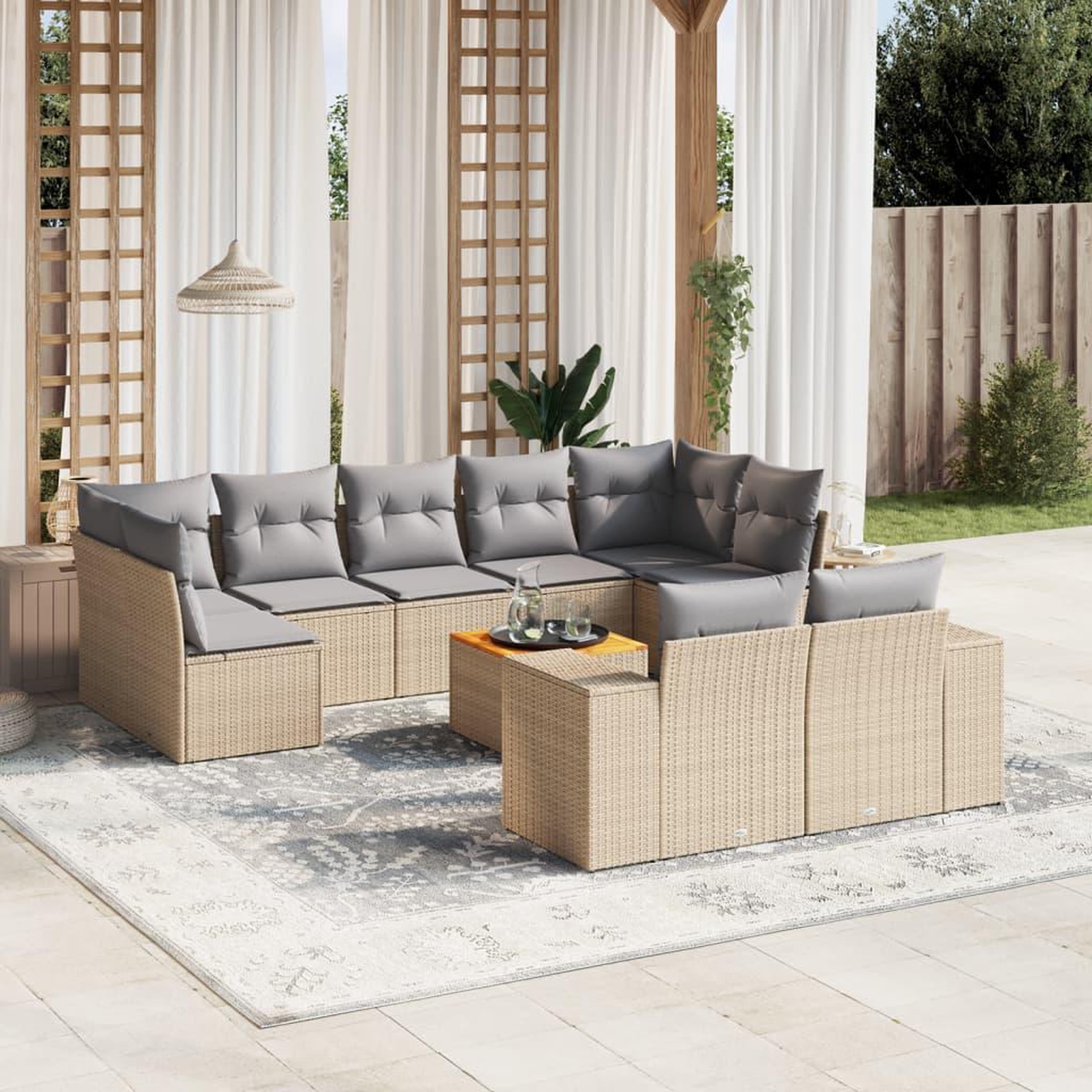 VIDAXL Salon de jardin avec coussins 10 pcs beige resine tressee