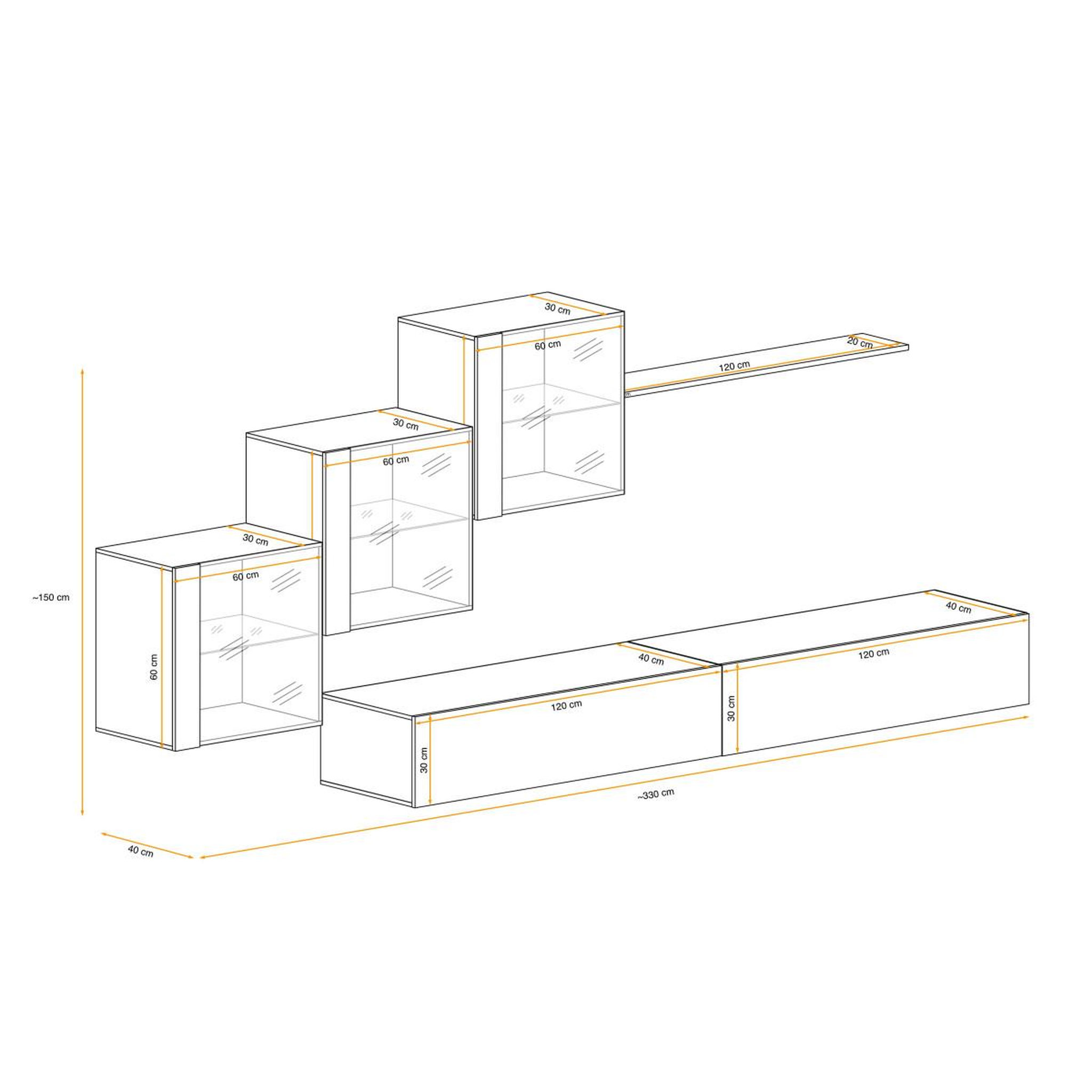 Voir la diapositive 3 : Paris Prix Meuble tv mural design  switch xx  330cm blanc & naturel
