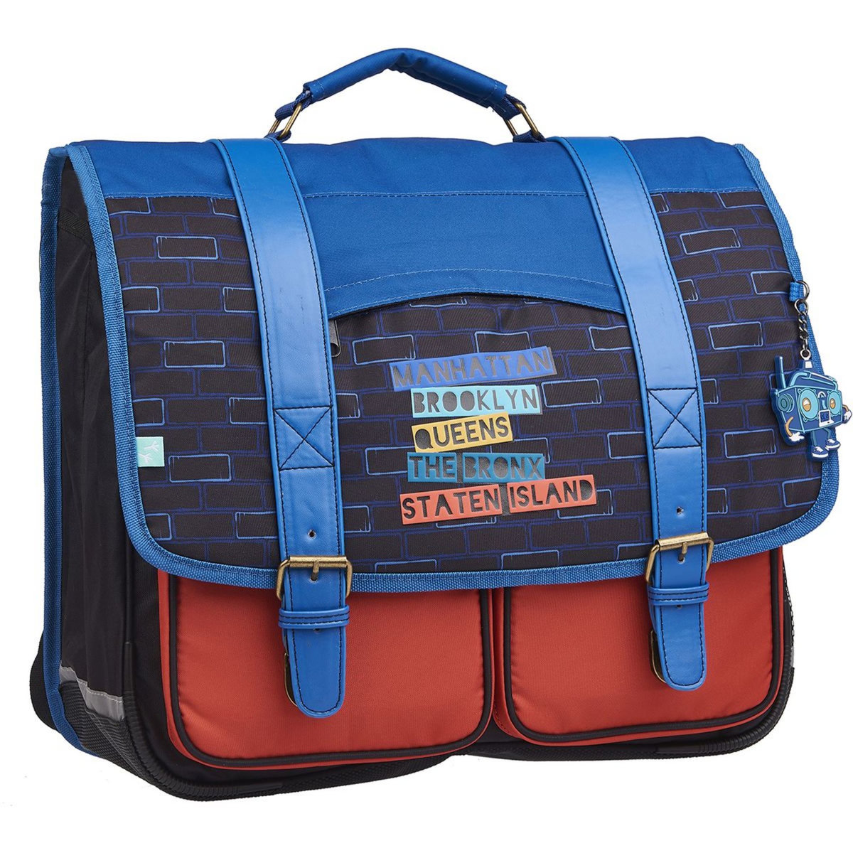 AUCHAN Cartable 41 cm CM1/CM2 noir bleu et rouge East Side