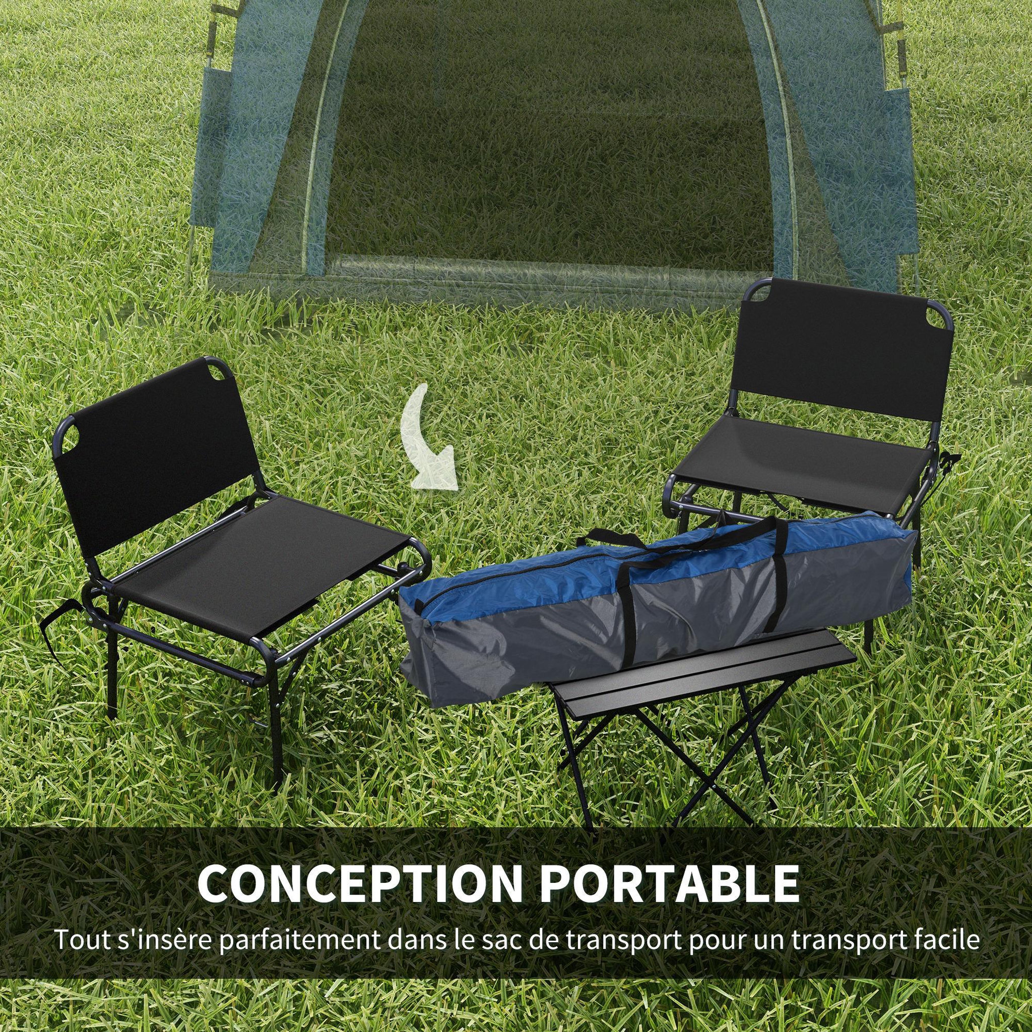Voir la diapositive 6 : OUTSUNNY Tente de camping familiale 4 personnes montage instantanée pop-up 4 fenêtres pare-soleil dim. 2,4l x 2,4l x 1,95h m fibre verre polyester bleu anthracite