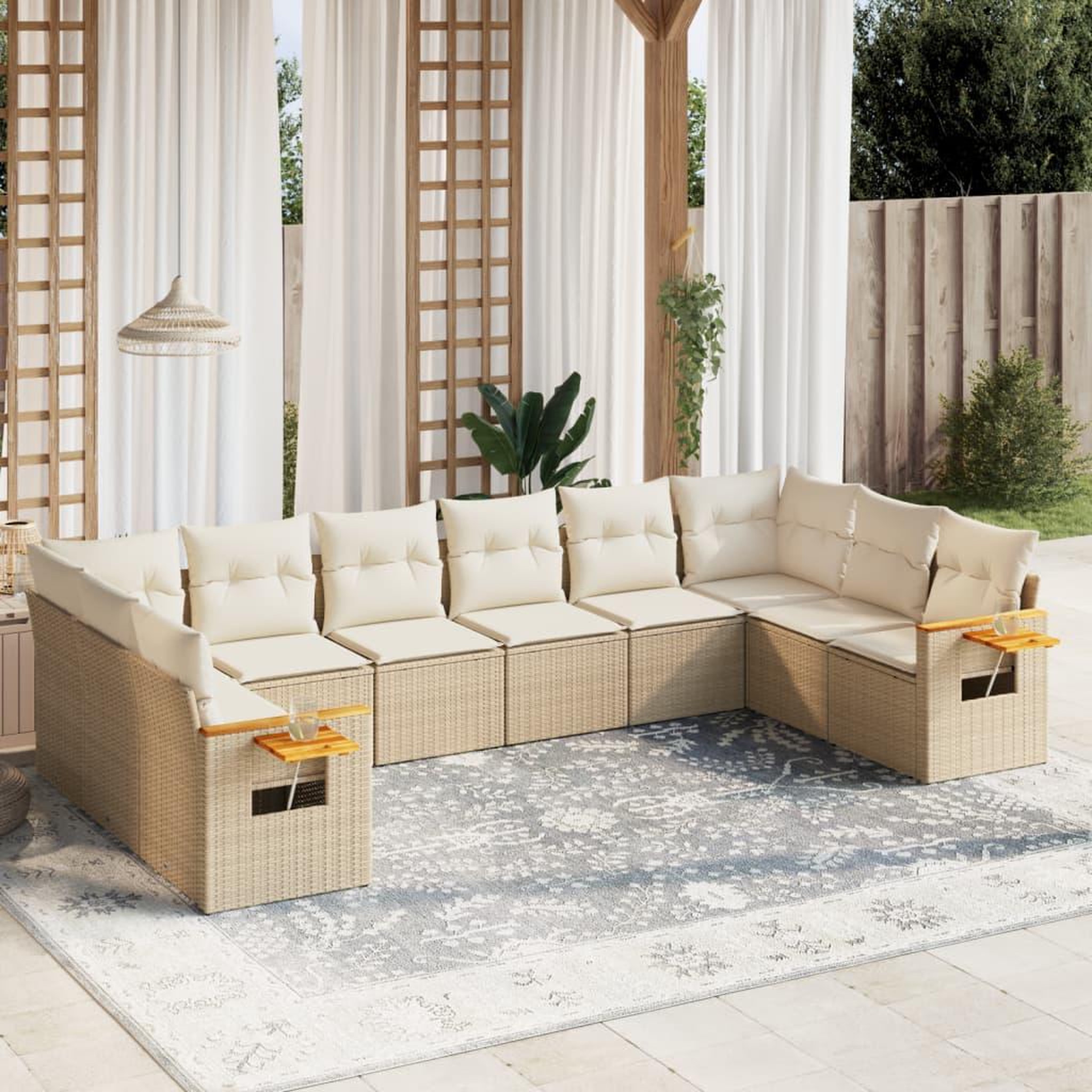 VIDAXL Salon de jardin avec coussins 10 pcs beige resine tressee