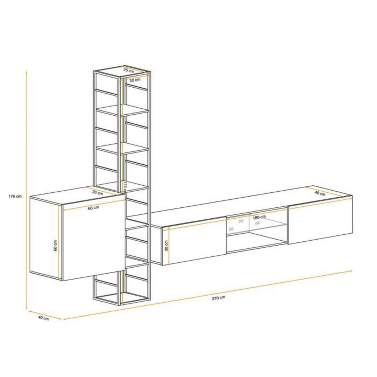 Paris Prix Ensemble Meuble TV Design  Switch VI  270cm Naturel & Noir
