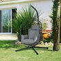 Voir la diapositive 2 : OUTSUNNY Fauteuil suspendu pliable - fauteuil de jardin suspendu avec coussin - acier noir cordage PP gris