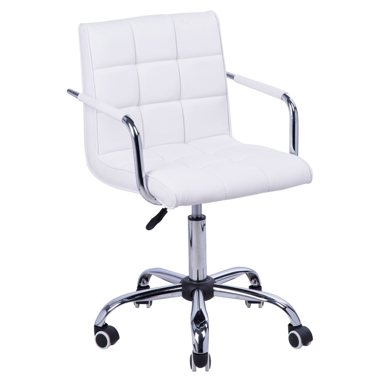 HOMCOM Chaise de bureau fauteuil manager pivotant hauteur réglable  revêtement synthétique capitonné blanc pas cher 