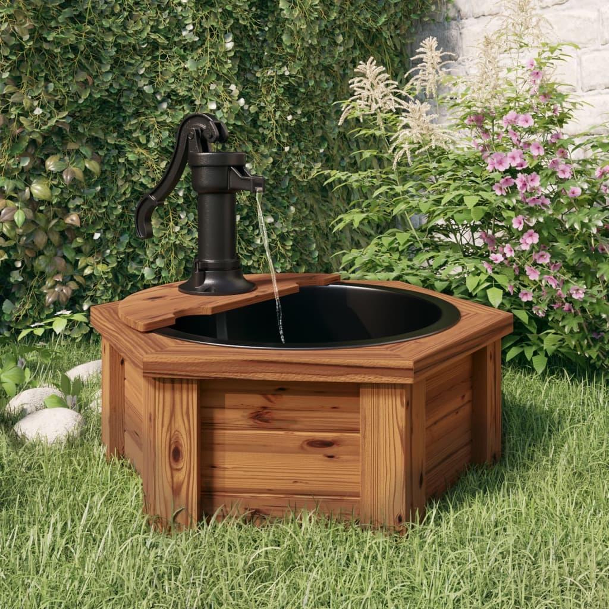 VIDAXL Fontaine a eau avec pompe 57x57x53 cm Bois de sapin massif