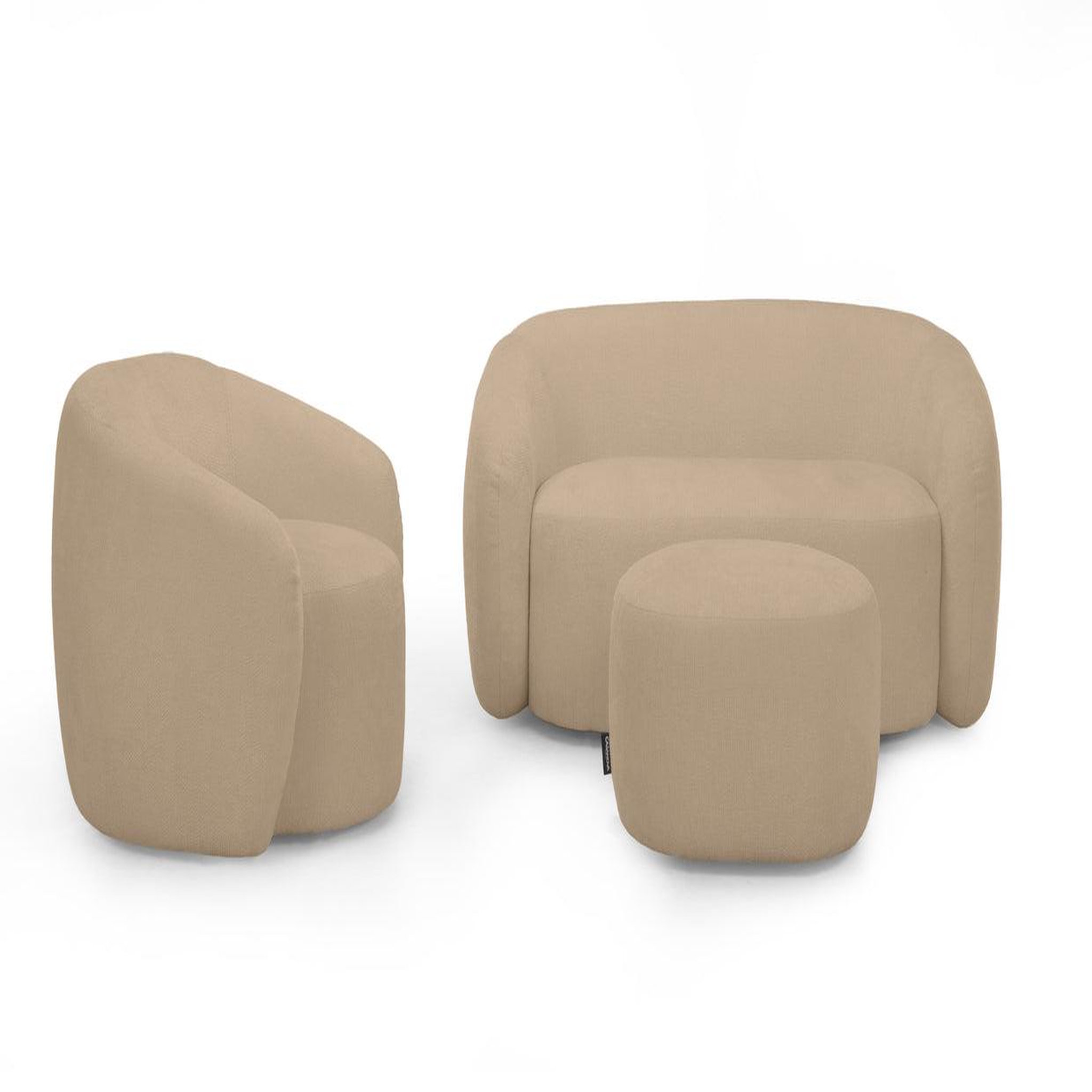 Voir la diapositive 1 : CASANOVA PARIS Aurelie - pack canapé droit 2 places + fauteuil + pouf tissu