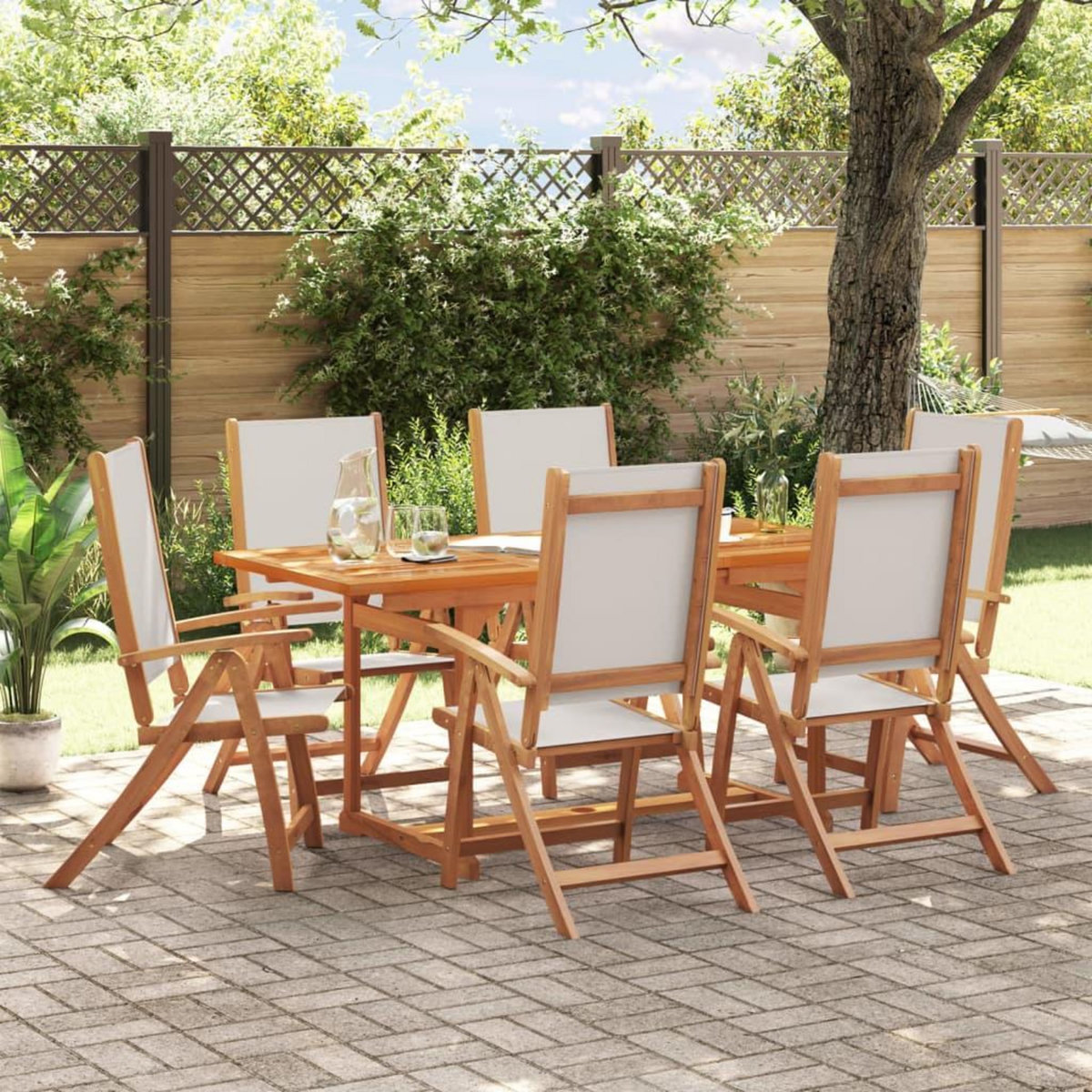 VIDAXL Ensemble a Manger de jardin 7pcs bois d'acacia solide textilene