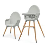 KINDERKRAFT Chaise haute 2en1 fini 2 pratique et confortable. Coloris disponibles : Bleu, Gris, Beige, Vert